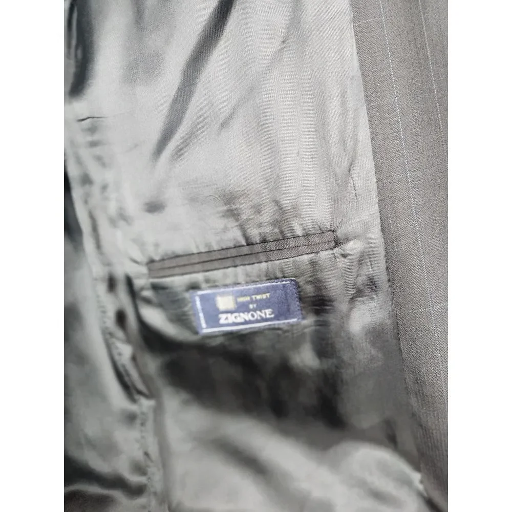 Zino Suit Men's Coat and Pants Dark Gray Blue Pinstripes Wool‎ Made in Italy